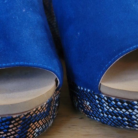 《 Groove 》BLUE/ORANGE/WHITE Wedges Platform Sandals - Picture 8 of 8